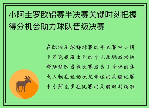 小阿圭罗欧锦赛半决赛关键时刻把握得分机会助力球队晋级决赛